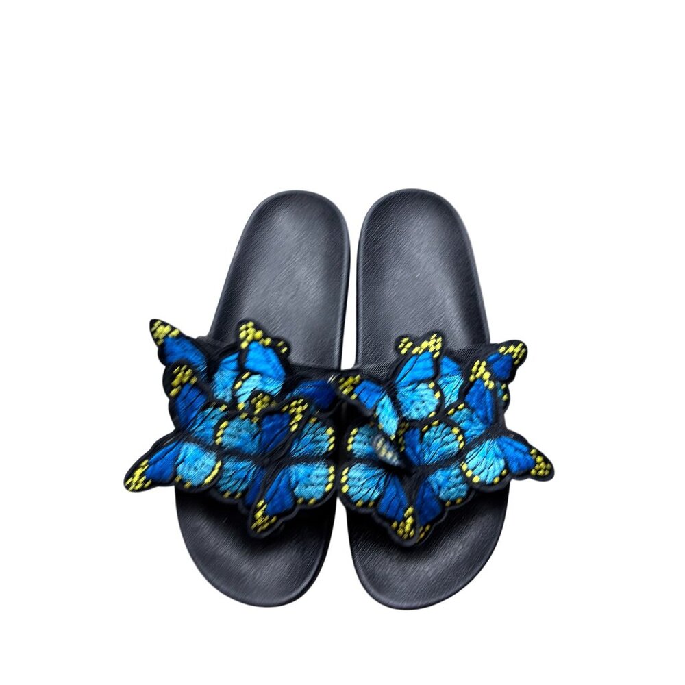 Butterfly Applique Slide Sandals Womens Size 9 Black & Blue - Picture 4 of 8